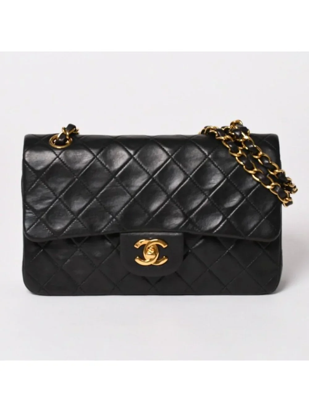 Chanel Quilted 23 Double Flap Chain Shoulder Bag CC Logo Lambskin Black